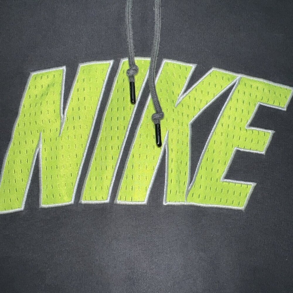 NIKE Hoodie Men’s M Gray /Neon Green Pullover Spell Out Big Logo